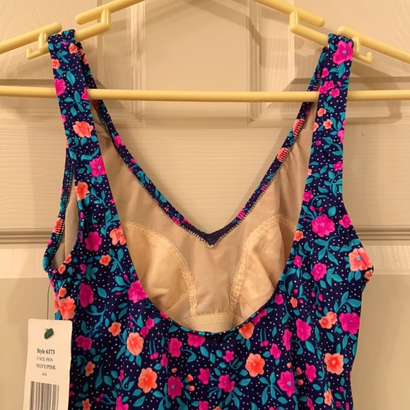 NWT gabar Swimsuit One Piece with Skirt Navy Pink Peach floral print WM SZ 10 🩱 - Picture 7 of 14
